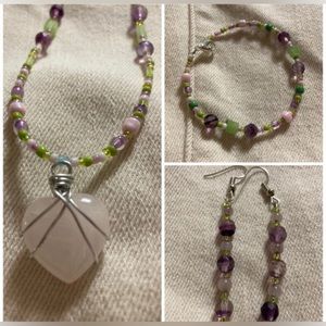 Rose quarts necklace set